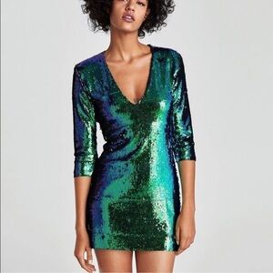 ZARA green sequined dress